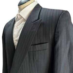 Cachet Men 40R Blazer Sport Coat Double Breasted Virgin Wool Black pin stripes
